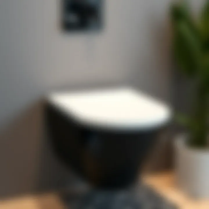 Close-up view of black wall-hung toilet showcasing sleek lines