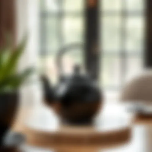 Elegantly designed black teapot with unique features