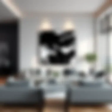 A stunning black abstract painting adding depth to a modern living room