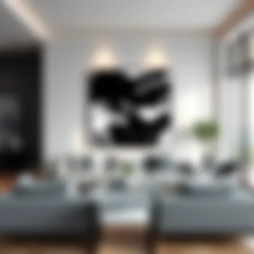 A stunning black abstract painting adding depth to a modern living room