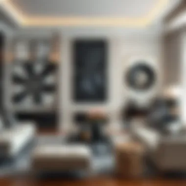 A sophisticated interior with black art pieces harmonizing with the decor