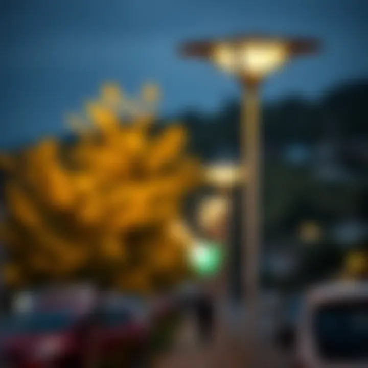 Solar street lamps integrated into an urban landscape, enhancing nighttime safety.