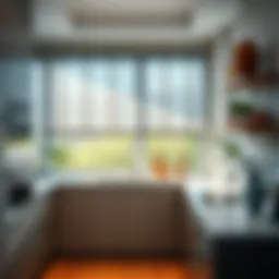 Elegant kitchen with stylish roller blinds