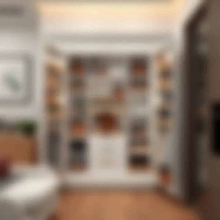 Functional interior of a telescopic pantry cabinet with organized storage