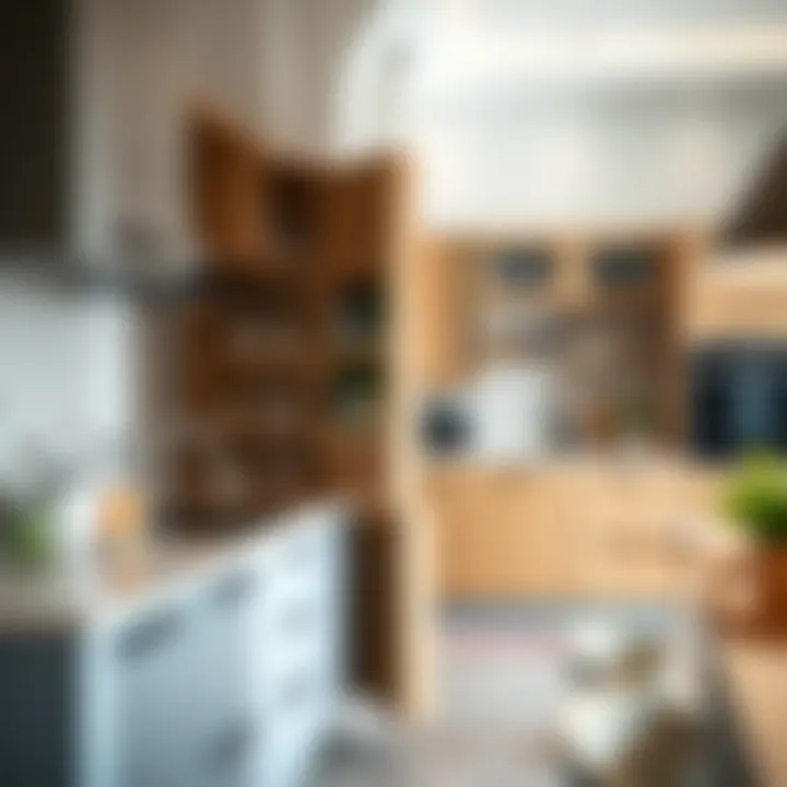 Modern kitchen featuring a telescopic pantry cabinet harmoniously integrated