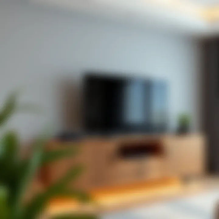 Elegant wooden TV unit with a minimalist aesthetic and integrated lighting