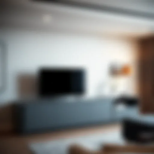 Sleek modern TV unit with geometric design and open shelving