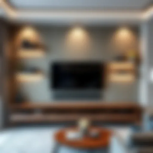 Contemporary TV wall design with elegant shelves