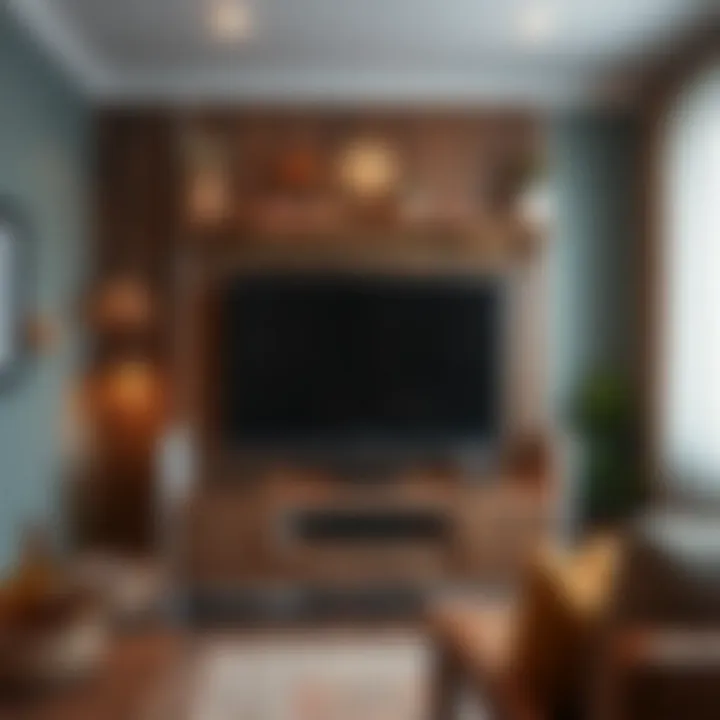 Rustic TV wall with wooden accents and decor