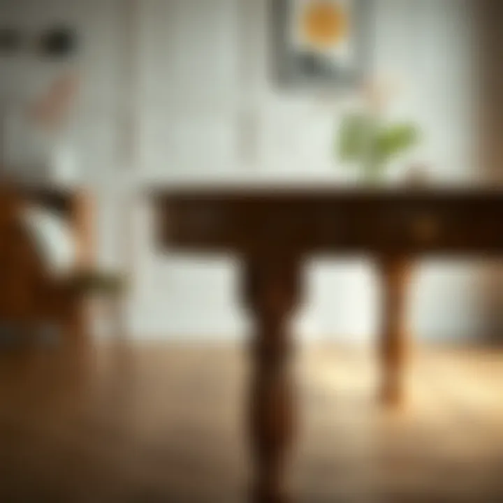 Detailed view of a second-hand dining table showcasing its unique craftsmanship