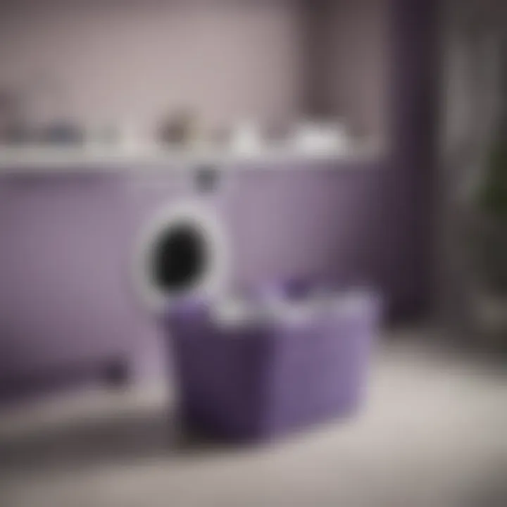 Functional design of a violet laundry basket in a modern setting