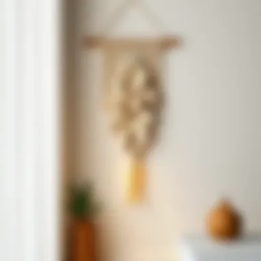 Elegant leaf macrame wall decoration illuminating a minimalist space