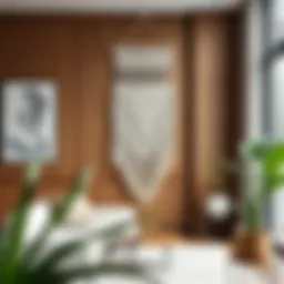 Aesthetic leaf macrame wall hanging in a modern interior setting