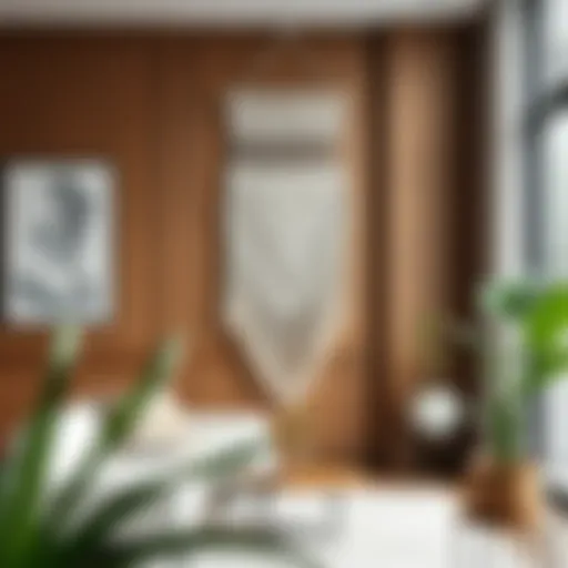 Aesthetic leaf macrame wall hanging in a modern interior setting