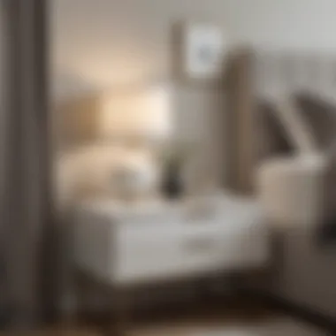 Chic Minimalist Bedside Table Chic minimalist bedside table in a serene bedroom setting