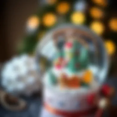 A close-up of a decorative snow globe with festive elements