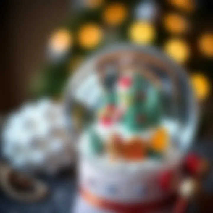 A close-up of a decorative snow globe with festive elements